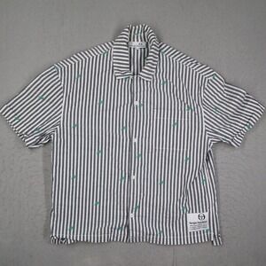 Sergio Tacchini Mens Grey Striped Seersucker Short Sleeve Shirt Large Tennis